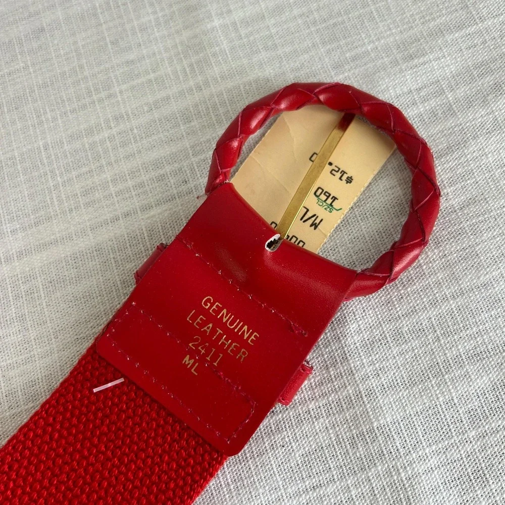 Vintage Red Woven Canvas Belt Braided Leather Buckle 70s‎ 80s